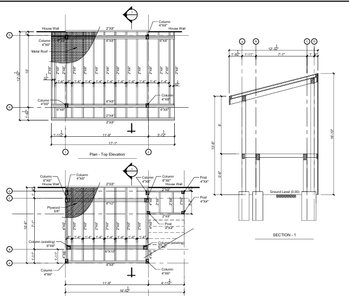 Three-season sunroom structural elevation drawing, Calgary residential engineering